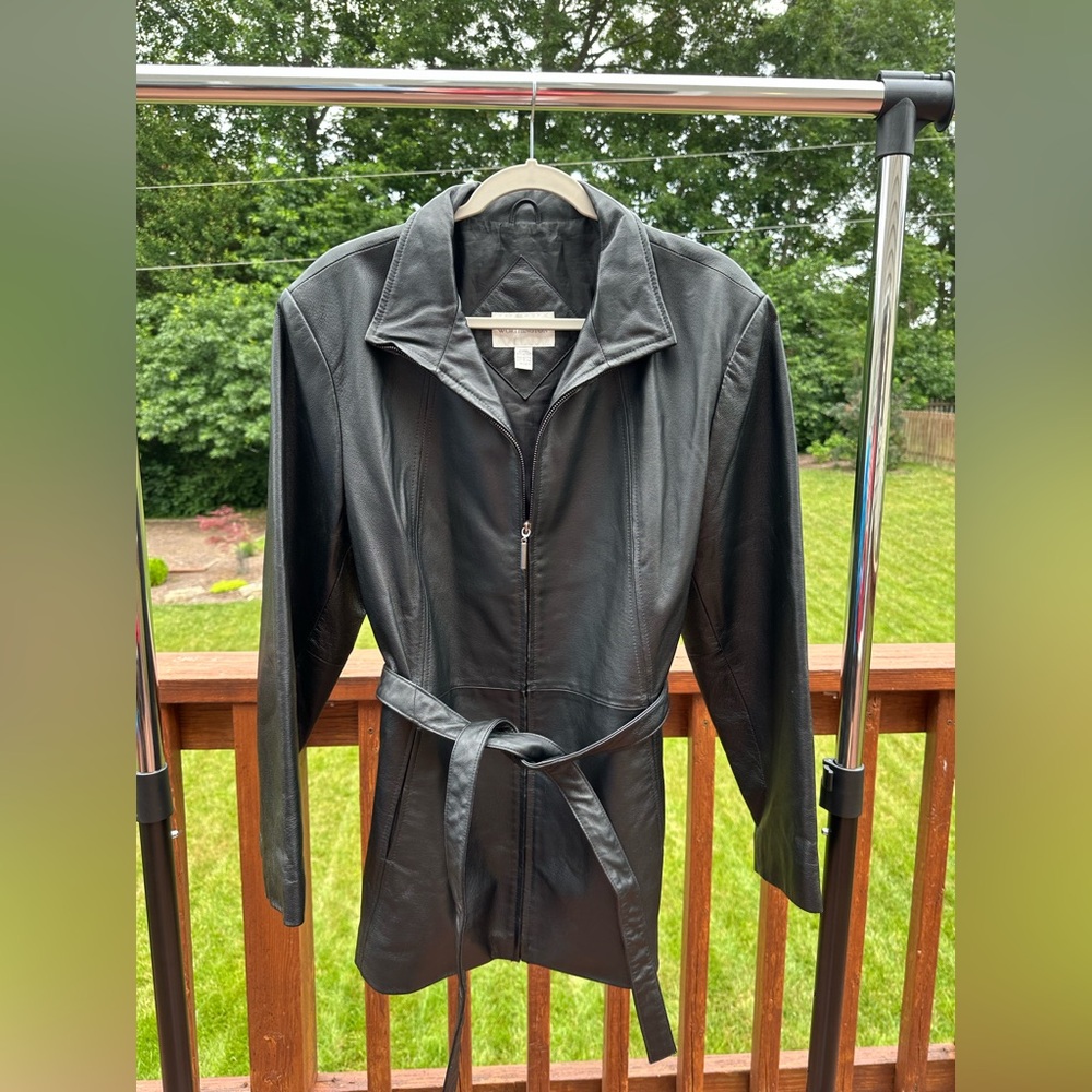 Worthington Black Leather Belted Jacket